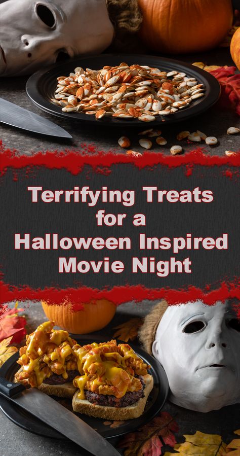 Halloween | Horror Movie Recipes | Movie Night | Excited for the home release of 2018's Halloween, the Geeks have put together a Halloween Inspired Movie Night guide. [sponsored] 2geekswhoeat.com Movie Night Party Food, Movie Night Appetizers, Halloween Movie Night Party, Movie Recipes, Halloween Themed Snacks, Mint Syrup, Movie Night Dinner, Horror Movie Night, Movie Night Food