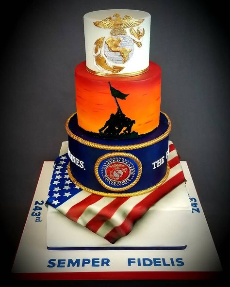 Designer Custom Cakes Minneapolis / St. Paul MN Marine Corps Cake, Happy Birthday Marines, Usmc Birthday, Marine Cake, Army Cake, Marine Corps Birthday, Military Cake, Cake Liner, 4th Of July Cake