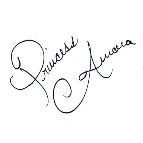 Aurora's signature                                                                                                                                                                                 More Princess Signature, Disney Princess Signatures, Character Checklist, Character Signatures, Beauty Party Ideas, Princess Name, Disney Signatures, Disney Characters Signatures, Princess Royalty