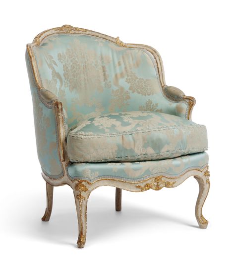 A LOUIS XV WHITE-PAINTED AND PARCEL-GILT BERGERE EN GONDOLE BY JEAN BAPTISTE GOURDIN, CIRCA 1750 The foliate-carved back, arms and seat covered in blue silk damask, stamped twice I. GOURDIN Living Room Designs India, Classic Furniture Living Room, Bergere Armchair, Louis Xvi Furniture, French Sofa, Classical Furniture, Elegant Living Room Design, Tax Advisor, Antique French Furniture