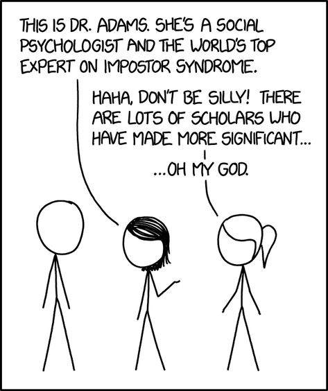 Great article on imposter syndrome by renowned lecturer, researcher and author, Hugh Kearns Cartoon by Randall Munroe via xkcd.com #psychology #ImposterSyndrome Dunning Kruger Effect, Randall Munroe, Coding Jobs, Impostor Syndrome, Psychology Student, Imposter Syndrome, Online Blog, Online Entrepreneur, Psych