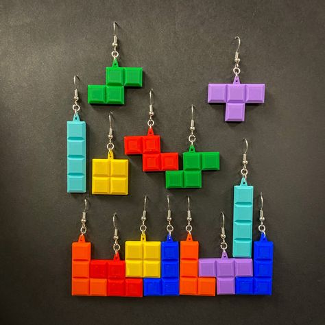 Tetris earrings - retro gaming, arcade nostalgia Tetris Earrings, Gaming Arcade, Trendy Earrings, Retro Gaming, Rhode Island, Cleveland, Jewelry Earrings Dangle, 3d Printing, Jewelry Collection