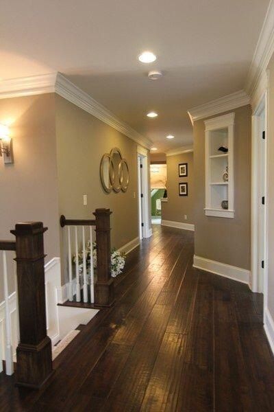 Dark wood floors, tan walls, white trim Dark Floors, Interior Minimalista, Casa Vintage, Humble Abode, Hard Wood, White Trim, Wall Color, Decor Rustic, Home Fashion