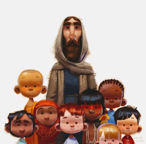 Jesus Loves the little children Jesus And The Children, Jesus With Children, Jesus Illustration, Bible Cartoon, Cartoon Maker, Illustrated Bible, Animation Disney, Arte Peculiar, Book Illustration Art