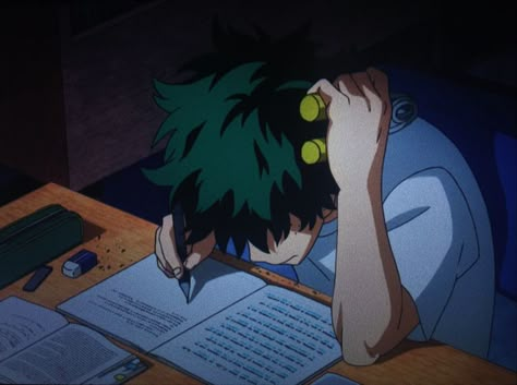 Deku Studying, Study Cartoon Aesthetic, Anime Study, Studying Aesthetic, Study Aesthetic, Izuku Midoriya, Anime Aesthetic, Anime Scenery, Study Motivation