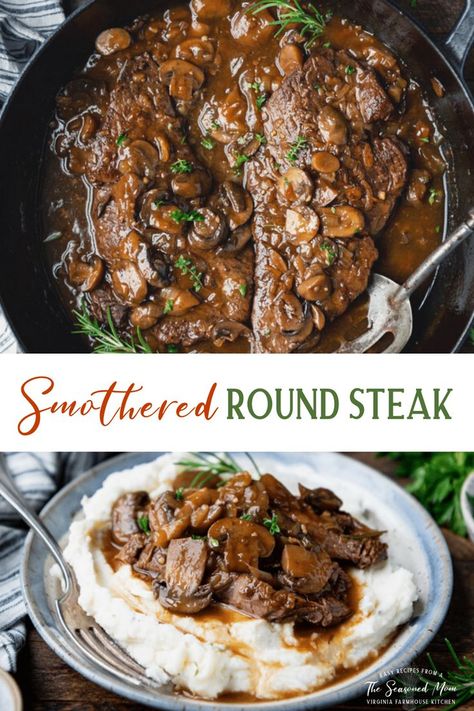 Beef Round Steak Recipes, Bottom Round Steak Recipes, Smothered Round Steak, Beef Bottom Round Steak, Round Steak Recipe, Top Round Steak Recipes, Tenderized Round Steak, Steak Marinated, Beef Round Steak