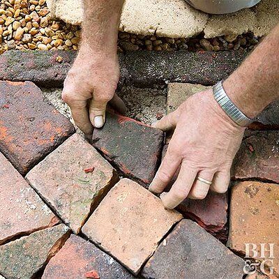 101267800 Diy Brick Patio, Brick Paths, Arreglos Ikebana, Brick Pathway, Brick Ideas, Brick Projects, Brick Path, Brick Walkway, Patio Flowers