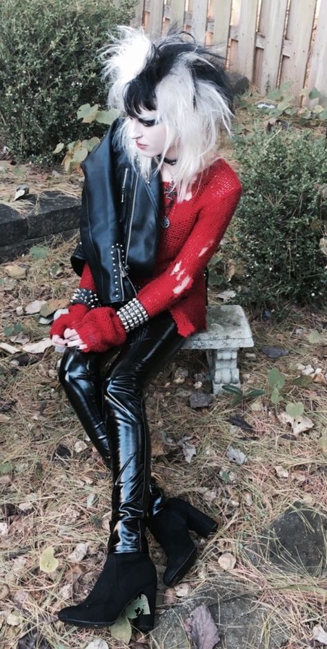 Goth subculture
Goth fashion
Trad Goth Punk styling
Patent leather pants, Goth boots distressed red sweater and goth big hair Deathrocker Fashion, 80s Punk Fashion Women, Punk Fashion Women, 80s Punk Fashion, Deathrock Fashion, Crust Pants, Rock Hair, Dark Gothic Fashion, Types Of Goth