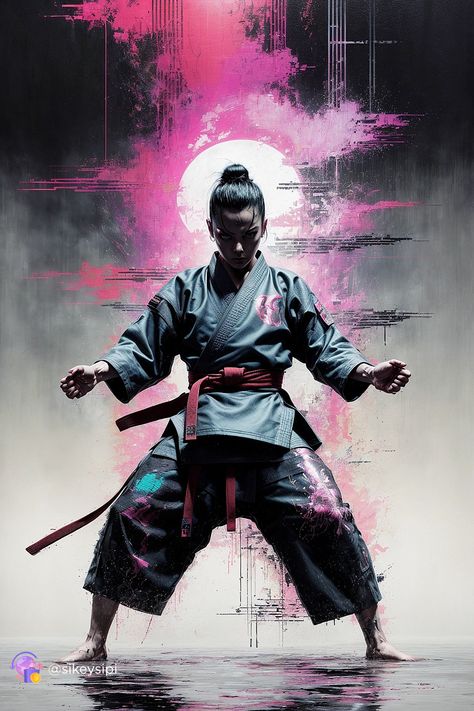 Discover the fierce intensity of karate through the lens of AI artistry. This striking image blends traditional martial arts with modern neural generation techniques, creating a powerful visual experience. Perfect for fans of samurai culture and contemporary digital art. #KarateArt #Samurai #NeuroArt #AIArtistry #MartialArts Karate Art, My Lucky Numbers, Samurai Culture, Ninja Samurai, Traditional Martial Arts, Neural Art, Women Warriors, Samurai Artwork, Martial Arts Women