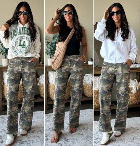 July’s best sellers! These camo pants are so good!! Wearing a size small- has a elastic waistband Sweatshirt - medium Zip-up bomber - small Tank - small  #LTKU#LTKOver40#LTKSaleAlert https://liketk.it/4MKWV Camo Pants And Sneakers Outfit, Womens Camo Pants Outfit, Camo Shirt Outfit Women, Camo Pants Outfit Women, Outfits With Camo Pants, What To Wear With Camo Pants, How To Style Camo Pants, Camo Shirt Outfit, Cute Camo Outfits