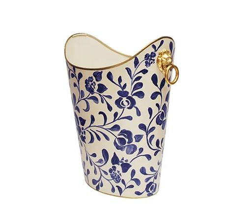 WorldsAway Vine Waste Basket | Perigold Bathroom Waste Basket, In The Navy, Gold Lion, Entertaining Essentials, Chelsea House, Vine Design, Waste Paper, Waste Basket, Blue Leaves