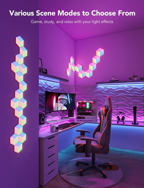 Govee Glide Hexa Pro Light Panels, RGBIC 3D Hexagon Wall Lights, Wi-Fi LED Creation Light with Music Sync, Works with Alexa Google Assistant for Living Room... 3d Hexagon, Concert Lights, Hexagon Wall, Blacklight Party, Light Panels, Bedroom Games, 3d Light, Led Panel Light, Video Game Room