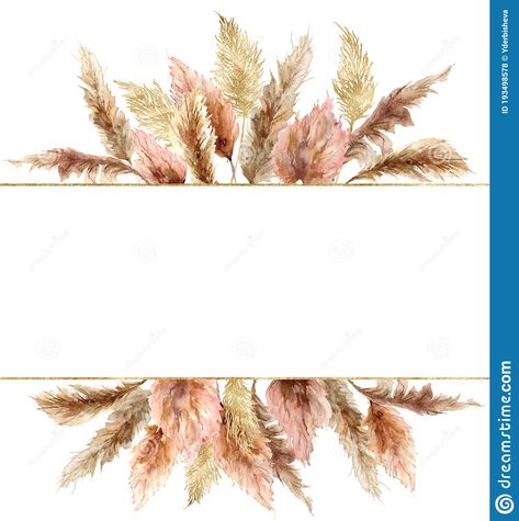 Watercolor tropical banner with dry pampas grass and gold textures. Hand painted exotic plant isolated on white. Illustration about banner, outdoor, autumn, grass, invitation - 193498578 Tropical Banner, Dry Pampas, Grass Drawing, Geode Wedding, Flower Background Design, Flower Logo Design, Watercolor Tropical, Flower Shadow Box, Flowery Wallpaper