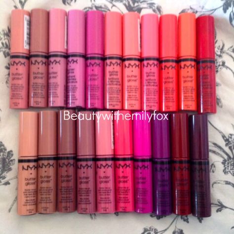 Beautywithemilyfox: NYX butter glosses + lip swatches! Nyx Butter Gloss Swatches, Butter Gloss Swatches, Nyx Products, Nyx Lip Gloss, Makeup Favorites, Nyx Butter, Nyx Butter Gloss, Butter Gloss, Nyx Lip