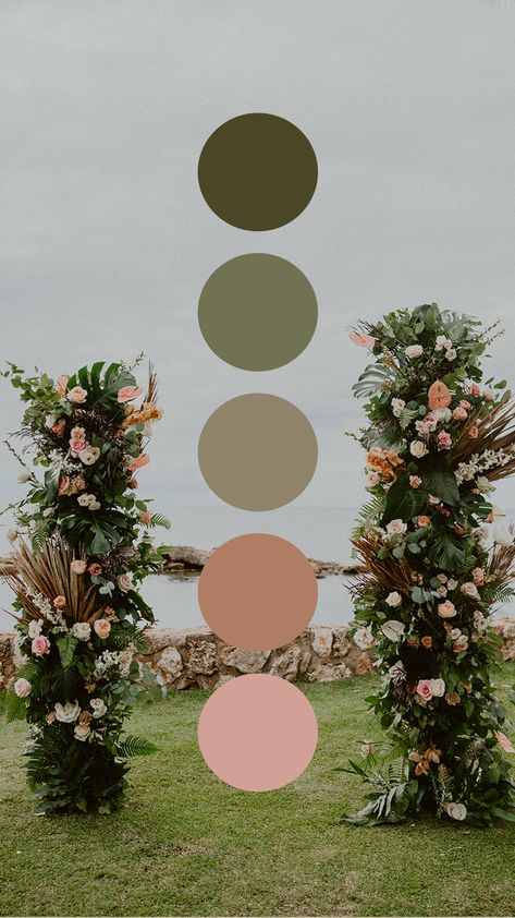 Summer Spring Wedding Colors, Boho Party Color Palette, Blush Olive Wedding, Olive Color Palette Wedding, Olive Wedding Color Palette, Earthy Wedding Colors Colour Palettes, Olive Green Wedding Color Schemes, Boho Wedding Colour Palette, Color Palette For Summer Wedding