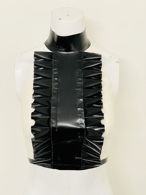 Latex crop top - ready to ship with no waiting time. Halter neck with lacing grommets. Pull on design. Ruffles front accent.  All seams reinforced Color is white with black.  Size is Small to Medium (waist 26"-28" bust 33"-35") Designed and handmade in Michigan. Made of 0.40mm high quality latex sheet imported from UK This latex piece is already made and will ship out the next business day after purchase. Listing is for the top in the photos. *All items are shipped lightly dusted with talcum. Ruffled Crop Top, Cropped Tube Top, Tube Top, Womens Clothing Tops, Favorite Outfit, Bathing Beauties, Crop Top, Tops & Tees, Couture