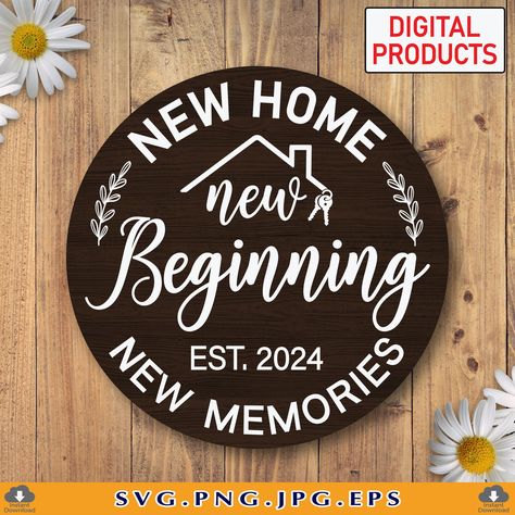 50 top items in home decor | Home decorating ideas | Sty New Home Signs Diy Housewarming Gifts, New Home Gift Ideas Diy, New Home Sign, Svg Wedding, Happy New Home, Wood Name Sign, New Memories, Vinyl Decor, First Birthday Banners