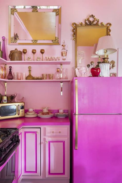 Pink Countertops, Cabinet Accents, Moody Homes, Hot Pink Kitchen, Countertop Refinishing Kit, 2024 Interior Design Trends, Eaton House, 2024 Interior Design, Refinish Countertops