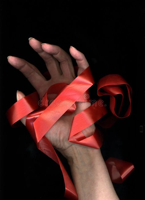 Red Tape. Hand tied in red tape with black background #Sponsored , #AD, #ad, #Tape, #tied, #black, #Hand Mural For School, Ribbon Photography, Red Hair Ribbon, The Bacchae, Tie Drawing, Music Video Ideas, Killer Clown, It Book, Red Tape