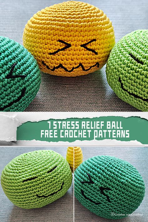 7 Stress Relief Ball Crochet Patterns - FREE - iGOODideas.com Crocheted Balls Free Pattern, Crochet Balls Free Pattern, Stressball Crochet Pattern, Stressball Crochet Pattern Free, Crochet Ball Free Pattern, Crochet Ball Pattern, Pokeball Crochet Pattern, Crochet Key Cover, Ball Crochet