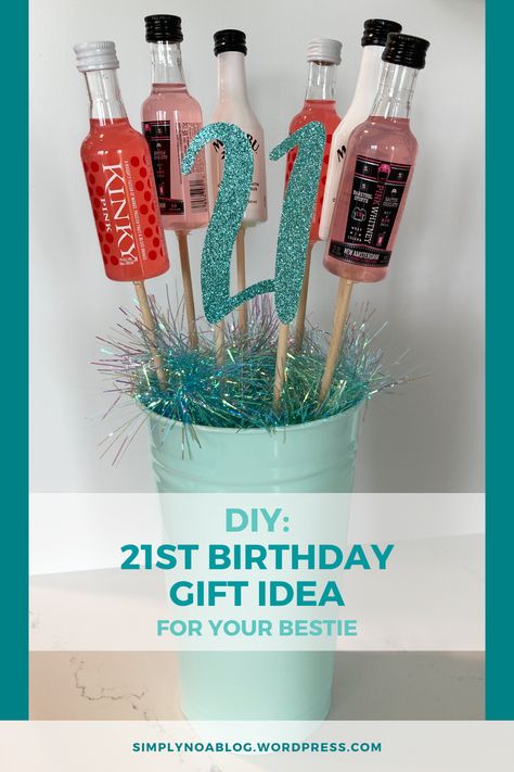 Easy 21st Birthday Gifts, Diy 21st Birthday Gifts For Her Baskets, 21st Birthday Shooter Basket, 21st Birthday Basket Ideas, Shooter Bouquet Alcohol, 21st Birthday Gifts Diy, 21st Birthday Baskets For Her, Shooter Bouquet, 21st Birthday Gift Ideas For Her