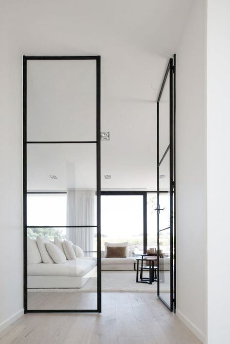 Pintu Interior, Minimalist Dekor, Glass Door Design, Black Interior Doors, Door Glass Design, Interior Minimalista, Glass Doors Interior, Narrow Hallway, French Doors Interior