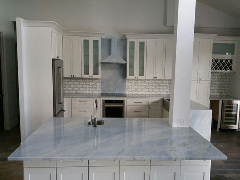 Quartzite Ocean Blue at Stone Bridge Boca Raton, FL Ocean Blue Quartzite, Quartzite Bathroom, Blue Countertops, Green Quartzite, Blue Quartzite, Corner Kitchen Cabinet, Quartzite Countertops, New House - Kitchen, Stone Bridge