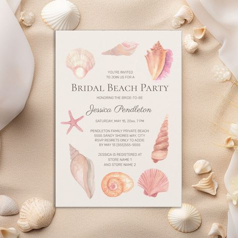 Shell Wedding Invitations, Beach Theme Wedding Invitations, Beach Bridal Showers, Beach Birthday Party, Beach Themed Party, Beach Birthday, Beach Bridal, Bridal Event, Beach Theme Wedding