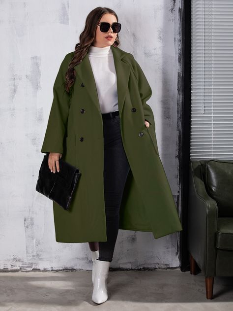 Green Coat Outfit, Germany Outfits, Olive Green Coat, Green Long Sleeve Shirt, Plus Size Fall, Women Overcoat, Blouse Pattern Sewing, Pattern Sewing, Green Coat