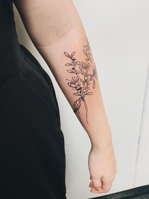 My first tattoo this past weekend! Hyssop flowers inspired by Psalm 51. Art by Katie Dollar, tattoo done by Jesse at Forbidden Images in Dothan, AL. Hyssop Flower Tattoo, Hyssop Tattoo, Hyssop Flower, Dollar Tattoo, Psalm 51, Hand Holding, First Tattoo, Get A Tattoo, Tattoos And Piercings