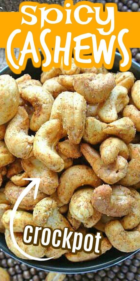 Slow Cooker Spiced Cashews are one the most delicious snacks and they're easy too. People will think you paid a lot of money for these seasoned cashews and they must have come in a beautiful tin.  All you did was add them and just the right combination of spices to a crock pot. #spicycashews #spicycashewsrecipe #veganrecipes #slowcooker #vegancashews #crockpot Seasoned Cashews, Slow Cooker Drinks, Spiced Cashews, Cashew Recipes, Vegan Slow Cooker Recipes, Spicy Cashews, Crock Pot Inspired Recipes, Vegan Slow Cooker, Nut Recipes