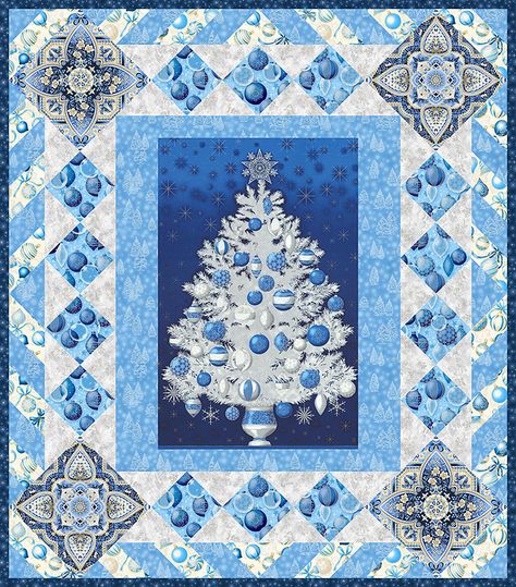 Snow Covered Christmas Trees, Panel Quilt Patterns, Christmas Tree Quilt, Frosted Tree, Quiet Beauty, Crafts Sewing Projects, Stained Glass Birds, Silver Christmas Tree, Winter Morning