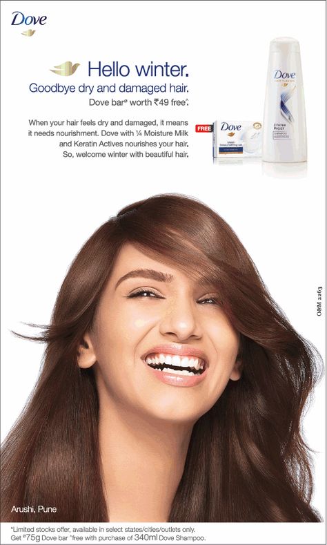 dove-hello-winter-goodbye-dry-and-damagic-hair-ad-times-of-india-mumbai-23-11-2017 Dove Ads, Winter Ads, Advertorial Design, Dove Commercial, 360 Logo, Dove Bar, Dove Shampoo, School Pics, Book Advertising