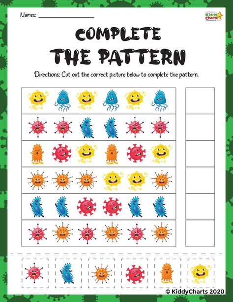 Germ Crafts For Preschool Free Printable, Germs Preschool Activities, Germs For Kids, Germ Crafts, Germs Preschool, Germs Lessons, Germs Activities, Pattern Worksheet, Kids Worksheets