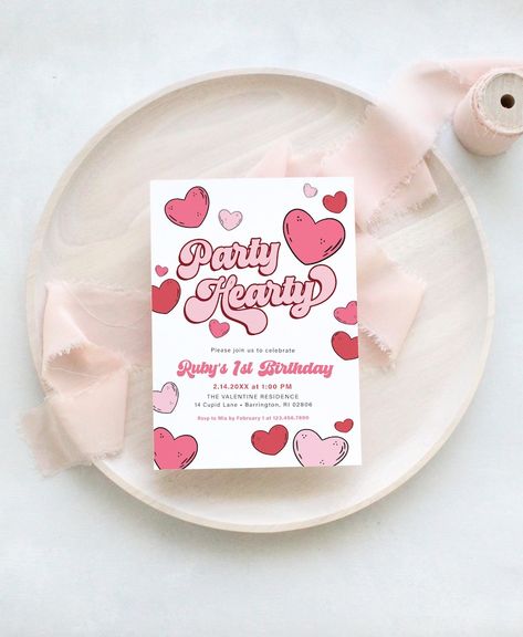 Valentines Birthday Invitations, Heart Birthday Invitations, Party Hearty Birthday, Sweetheart Party Theme, Valentines Day Invite, Valentines Party Invite, Valentines Day Birthday Party For Girl, February Birthday Themes, February Party Themes