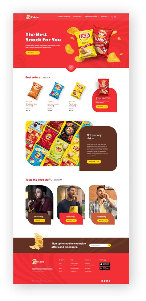 Presenting a new Lays potato chips website landing page. Chips Website Design, Pizza Landing Page, Snacks Website Design, Website Product Page Design, Mailing Design Inspiration, Product Presentation Design, Food Landing Page Design, Email Design Inspiration Creative, Food Website Design Inspiration