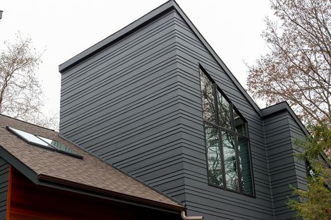 (New Message) Minnetonka James Hardie Siding Iron Gray with Replacement Door Iron Gray House Exterior, Hardie Board Shingle Siding, Iron Grey House Exterior, Garage On Side Of House, James Hardie Iron Gray, Hardie Board House, Grey Siding House, Hardie Board Siding Colors, Modern Siding