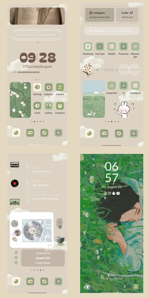 Android homescreen beige and green theme Free Widget Apps, Best Widget Apps, Android Widget Design, Widget Apps For Android, Kwgt Widgets Design, Sweet Life Frank Ocean, Sweater Weather Lyrics, Mobile Hacks, Android Layout