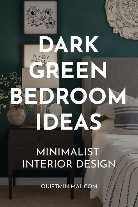 Dream Bold: Dive into Dark Green Bedroom Inspirations! - Quiet Minimal Dark Green Interior Design Bedrooms, Navy Blue And Green Bedroom, Blue And Green Bedroom Ideas, Dark Green Bedroom Aesthetic, Green Bedroom Inspirations, Blue And Green Bedroom, Green Bed Covers, Dark Green Bedroom Ideas, White Girls Bedroom