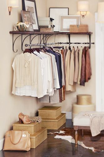 Tip #3 Not blessed with a walk-in closet? Don't sweat it. All you need is a corner (or even a stretch of wall space) Clothing Storage Ideas, Storage Hacks Bedroom, Shoes Organizer, Organizer Ideas, Smart Tiles, Open Closet, Going To, Small Apartment Design, Clothes And Shoes