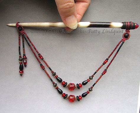 Black And Red Hair, Exotic Hair, Wood Hinges, Beads Hair, Porcupine Quills, Beaded Hair, Unusual Gift, Hair Stick, Hair Beads