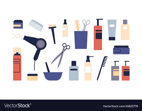 Hair Clipart, Hair Care Tools, Cosmetic Bottles, Flat Vector, Blow Dryer, Art Trends, Vector Illustrations, Bottles And Jars, Free Hair