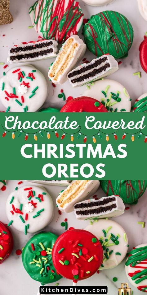 Lots of brightly colored Chocolate covered Christmas Oreos, easy to make holiday treat Oreo Christmas Tree Cookies, Christmas Dipped Cookies, Grinch Dipped Oreos, Christmas Ornament Oreos, Oreo Christmas Tree, Chocolate Covered Oreos For Christmas, Decorate Christmas Cookies With Kids, Choc Covered Oreos Christmas, Christmas Oreos Dipped