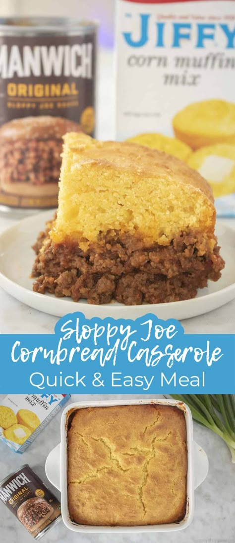 Our Sloppy Joe Cornbread Casserole recipe is delicious hearty comfort food that can't be beat! A tasty recipe with simple ingredients. Since it is a 30 minute meal, it's great for busy weeknight dinners. Sloppy Joe Jiffy Cornbread Casserole, Hamburger Cornbread Recipes, Recipes With Boxed Cornbread, Cornbread Sloppy Joe Casserole Jiffy, Sloppy Joe Casserole Cornbread, Sloppy Joe Cornbread Bake, Recipes With Jiffy Cornbread, Cornbread Sloppy Joe, Recipes With Cornbread