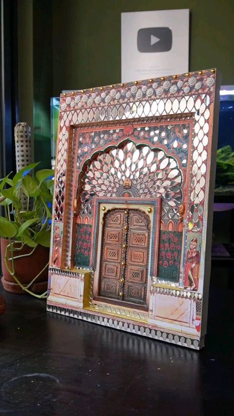 Mirror Work Diy Decor, 2d Paper Art, Relief Painting Designs, Lippan Art Design, Lippan Art Mirror, 2d Wall Art, Mirror Canvas Art, Indian Wall Art, Ganapati Decoration