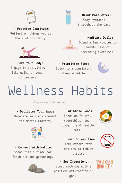 Adopt simple wellness habits to nurture your mind, body, and soul. Prioritize self-care, stay hydrated, move your body, practice mindfulness, and focus on nourishing foods. Small, consistent actions can create a healthier, more balanced lifestyle. #wellness #habits #lifestyle Mind Body Wellness Day, How To Adopt A Healthy Lifestyle, Wellness Motivation Aesthetic, New Habits To Start, Becoming A Morning Person, Energy Shift, Body Practice, Healthy Vibes, Brain Exercises