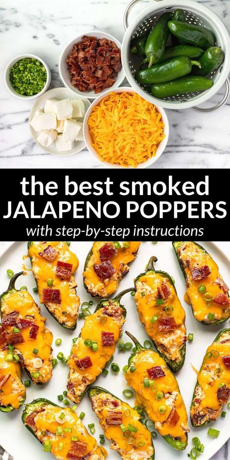 The Easiest Smoked Jalapeno Poppers Recipe Smoked Jalapeno Poppers, Fresh Jalapeno, Jalapeno Poppers Recipe, Smoked Jalapeno, Jalapeno Popper Recipes, Poppers Recipe, Smoker Recipes, Pellet Grill, Sharp Cheddar