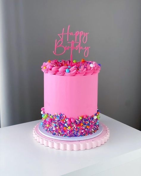 Pink Sprinkle Birthday Cake, Birthday Cake Bright Colors, Latest Cake Trends 2023, Fourever Sweet Birthday Cake, Pretty In Pink Birthday Cake, Cake Themed Birthday Party, Girls Bday Cake Ideas, Pink Birthday Cake For Girls Kids, Girls 7th Birthday Cakes