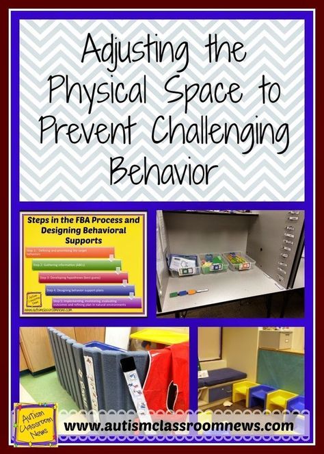 Sometimes we can prevent challenging behavior by tweaking the physical classroom environment.  Providing visuals, rearranging furniture or just the way the classroom is set up can help prevent challenging behavior and are useful tools in positive behavior Asd Classroom, Behavior Plans, Sped Classroom, Self Contained Classroom, Classroom Behavior Management, Teaching Special Education, Challenging Behaviors, Physical Space, Classroom Behavior