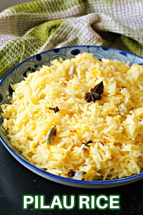 Pilau Rice with basmati rice, saffron, cardamom, cinnamon, star anise and cloves, a beautifully fragrant side dish that is the perfect accompaniment to any Indian or Middle Eastern feast. It's incredibly easy and quick to make, and it can rival any restaurant or take away pilau rice. Rice With Cinnamon, Star Anise Rice, Pilau Rice Recipe, Basmati Rice Pilaf, Pilaf Rice, Basmati Rice Recipes, Pilau Rice, Rice Pilaf Recipe, Indian Rice Recipes